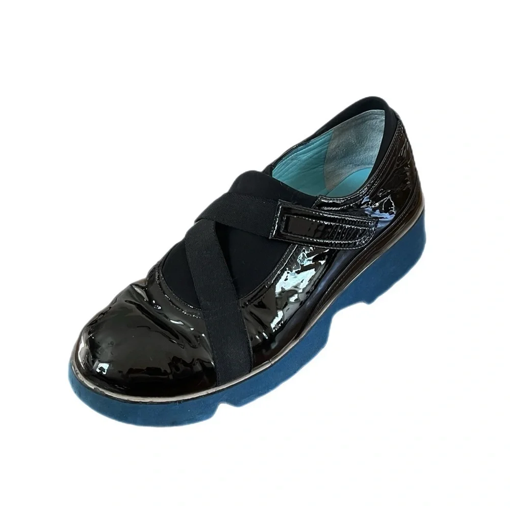 Thierry Rabotin Made in Italy Lena Black Patent Leather with Velcro Strap Size 6 - Picture 2 of 7